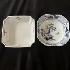 青白磁 風景画 四角い器　食器　盛り皿　取り皿　2個セット