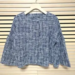 ・美品・ツイード ノーカラージャケットネイビー セレモニー M