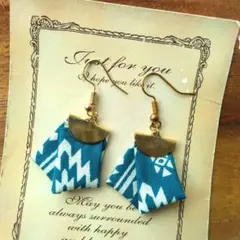 再販47　オルテガ　タッセル　リボン　ネイティブ　ターコイズ　ピアス　イヤリング