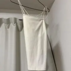 ホワイト リブ編み キャミソール Lサイズ