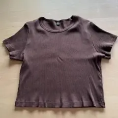 UNIQLOリブミニTシャツ ダークブラウン ＸＬ