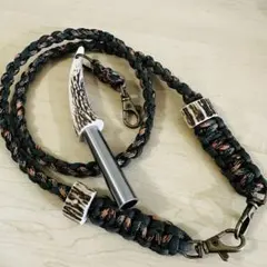 ランディングネットコード、熊おどしセット　鹿の角　アーミーグリーン＆カモフラ