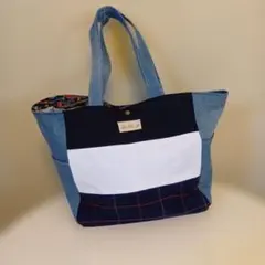デニム カラーブロック トートバッグ