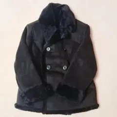 cmme ca ism 黒のファー付きダブルブレストコート100cm