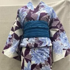 新品 浴衣 レディース A13 3968 花柄 青 紫 ゆかた 女物