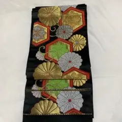 華やかな花柄 袋帯 黒地