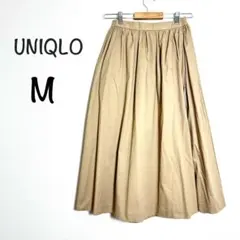 ユニクロ レディースロングスカートM ベージュ ギャザー ポケット付UNIQLO