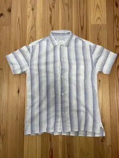 EEL Hanabi Shirts 1/2 M コットン100% 白青ストライプのサムネイル