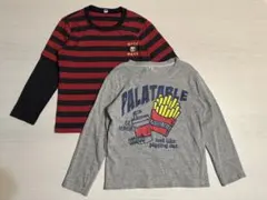 長袖Tシャツセット 赤黒ストライプとグレー 110cm