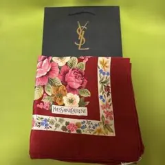 YVES SAINT LAURENT スカーフ花柄 レッド　約84cmのサムネイル