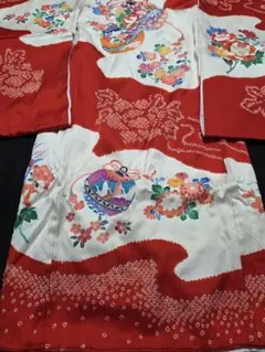 お宮参り　一つ身着物、長襦袢セット　女の子　赤系