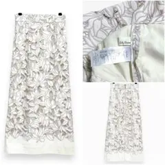 【Lily Brown】リリーブラウン リネン混 フラワー刺繍 ロングスカート