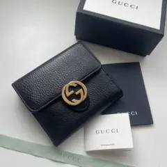 極美品‼️ GUCCI グッチGGマーモント 三つ折り財布 ブラック - メルカリ