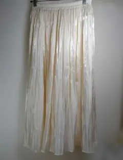 プリーツロングスカート シフォン 薄いオレンジ Ｌ