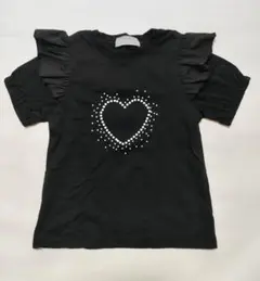 黒 フリル袖 ハートストーンTシャツ 120