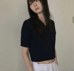 OHOTORO リブ編みポロカラー半袖ニットのサムネイル