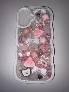 量産型ゆめかわデコケースiPhone16ハンドメイド ピンクリボンくま地雷系