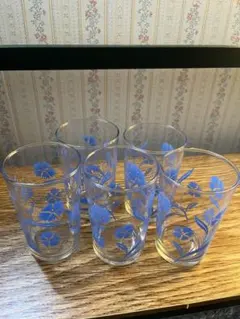昭和レトロ　ササキガラス　ヴィンテージ　花柄ガラスコップ5個セット