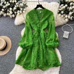 長袖　ワンピース　レディース　半袖　ドレス　レース　ロング　パーティー　花柄