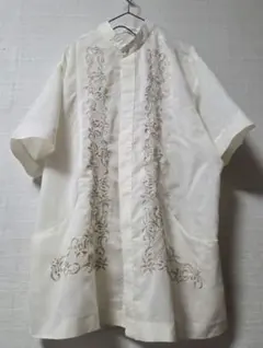 スワトウ 刺繍入りホワイトリネン長袖シャツ 中国製 1990年代 - メルカリ