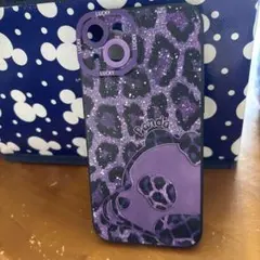 iPhone15plus用ケース パープル ヒョウ柄 パンダ
