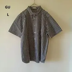 新品《GU》コットン　黒と白のギンガムチェック柄 半袖ブラウス　L　ゆったり