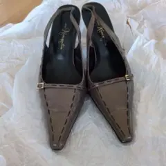 銀座カネマツ　ブラウン スリングバック ハイヒール