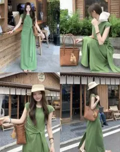 半袖韓国ロングワンピース 夏コーデ　普段着やデートにも最適