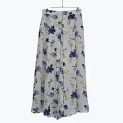 グローバルワーク 花柄 ワイドパンツ ガウチョ ロング丈 ホワイト 上品 清楚