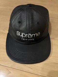 Supreme 黒 レザーキャップ
