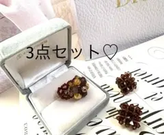 ＊3点セット＊上品大人可愛い ＊ビーズリング&イヤリング＊ブラウン＊リング
