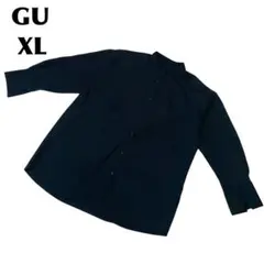 GU/ジーユー【XL】長袖 シャツ/ブラウス ノーカラー 長リブ ブラック 黒