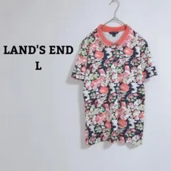 ランズエンド　ポロシャツ　総柄　花柄　綿　コットン100　薄手　ストレッチ　Lのサムネイル