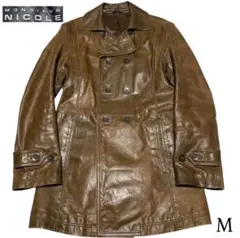 【MONSIEUR NICOLE】牛革 本革カウレザートレンチコート ブラウンM