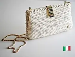 vintage ゴールドチェーン　藤ラタン　編みカゴ　ショルダーバッグ　レトロのサムネイル