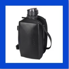 700ml水筒 ガバッと開く ショルダーバッグ メンズ 本革 横縦2WAY(黒 
