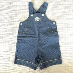 80cm familiar ブルーチェックオーバーオール　飛行機　刺繍