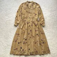 【インゲボルグ】金ボタン　ピンタック　ロングシャツワンピース　総柄