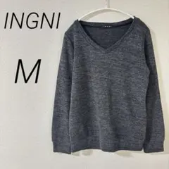 イング INGNI 長袖ニット 【M】Vネック モザイク柄 リブ 綿混 伸縮性