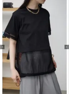 AZULメッシュレイヤード 半袖Tシャツ ブラックのサムネイル