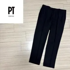 未使用品 PT01 スーパー120 チェック フランネル スラックス ネイビー