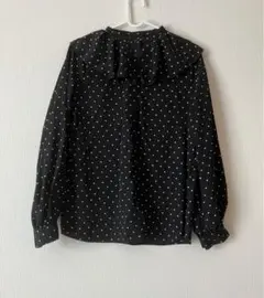 ドット柄 フリル襟 長袖シャツ　ブラウス