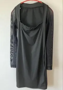 SHEINスクエアネックシースルー黒ミニワンピースドレスキャバ嬢コンパニオン