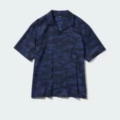 UNIQLO☆プリントオープンカラーシャツ　ネイビー　S