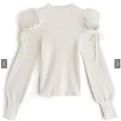 チュールショルダーリボンニットトップス