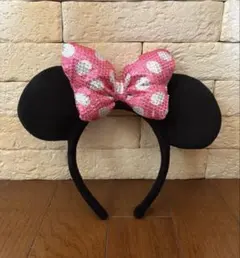 ディズニー カチューシャ ミニー リボン スパンコール ピンク