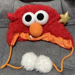 美品　エルモ フリース帽子 赤 USJ セサミストリート