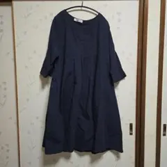 ネイビー Aラインワンピース 七分袖