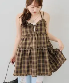 OLIVE des Oliveチェック柄ティアードキャミワンピース