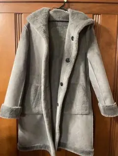 コムサイズム リバーシブル ウールコート/ファーコート グレー Sサイズ